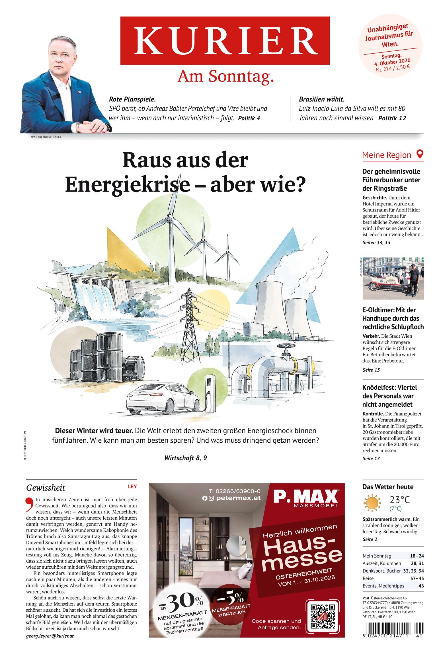 Capa do Kurier de 4 de outubro de 2026. Manchete: Sair da crise energética, mas como?