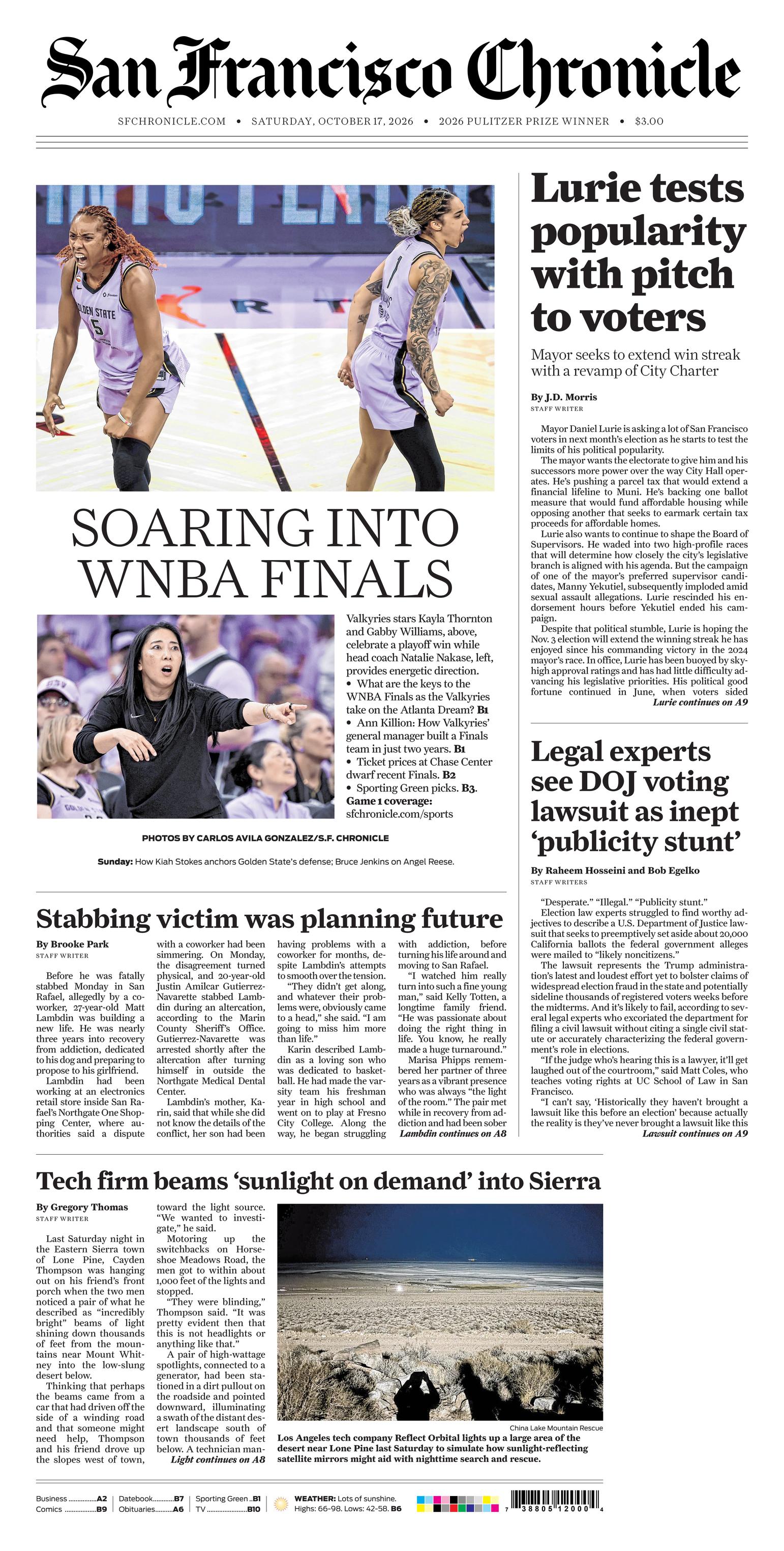 San Francisco Chronicle Front Page