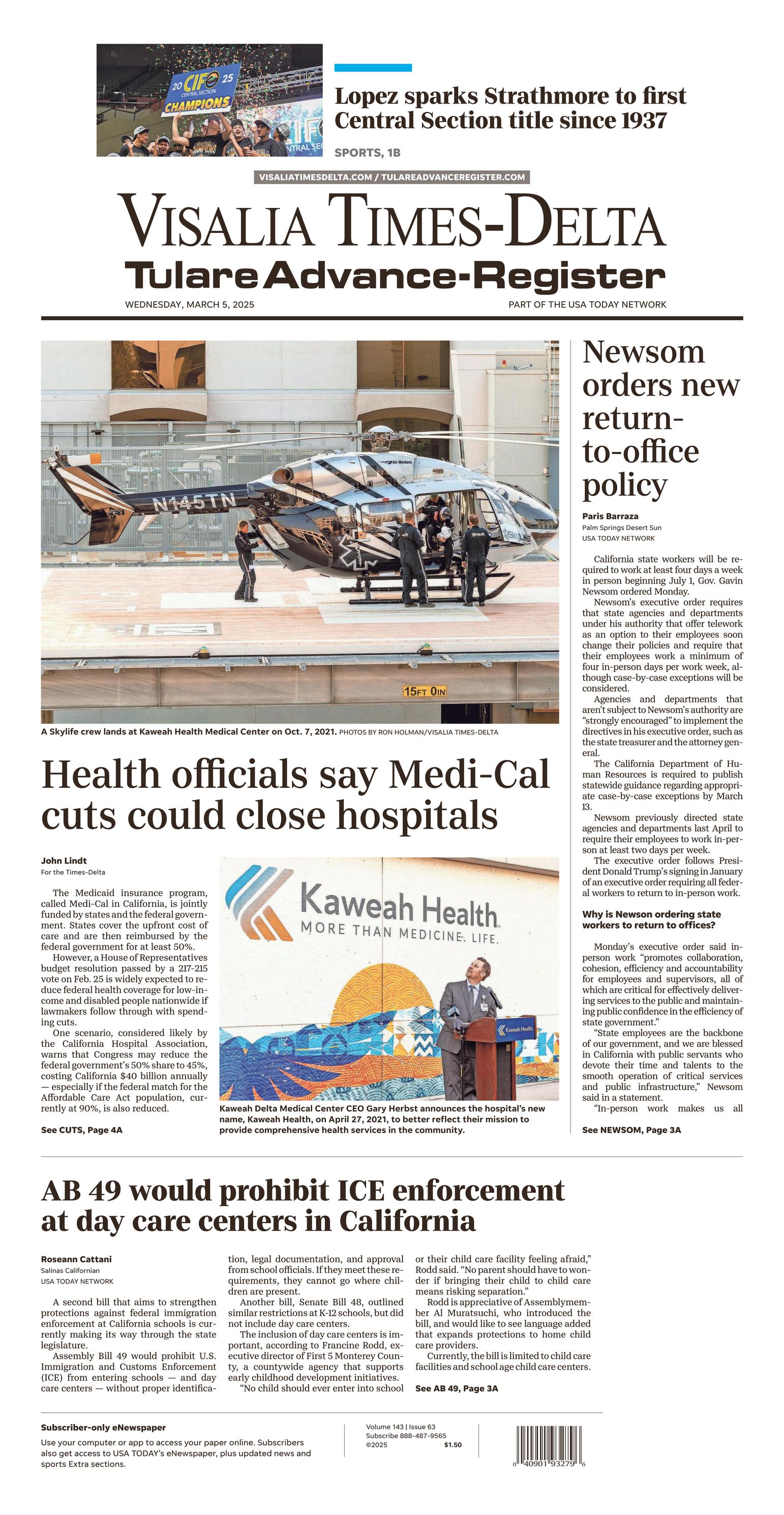 Visalia Times Delta Front Page