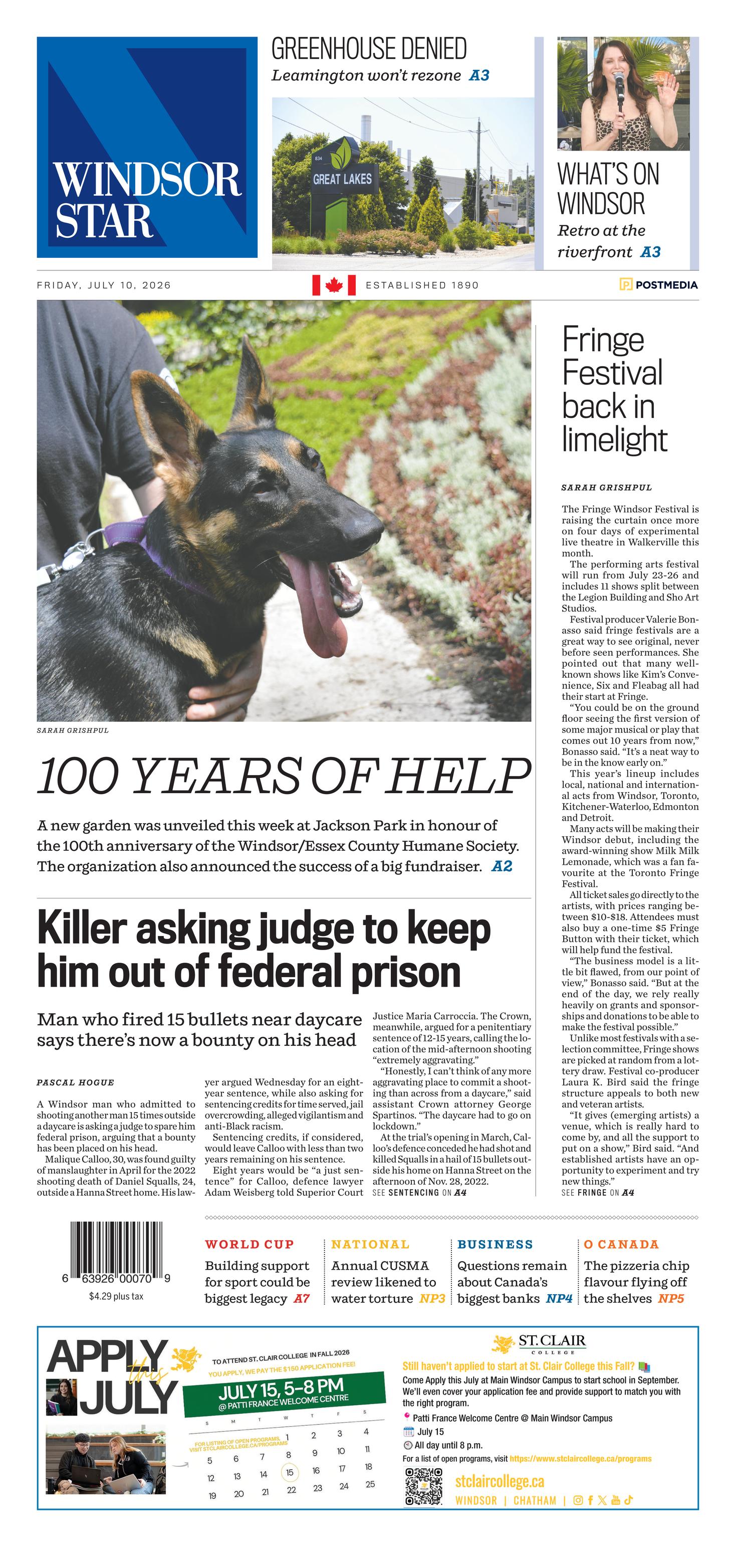 The Windsor Star's front page.