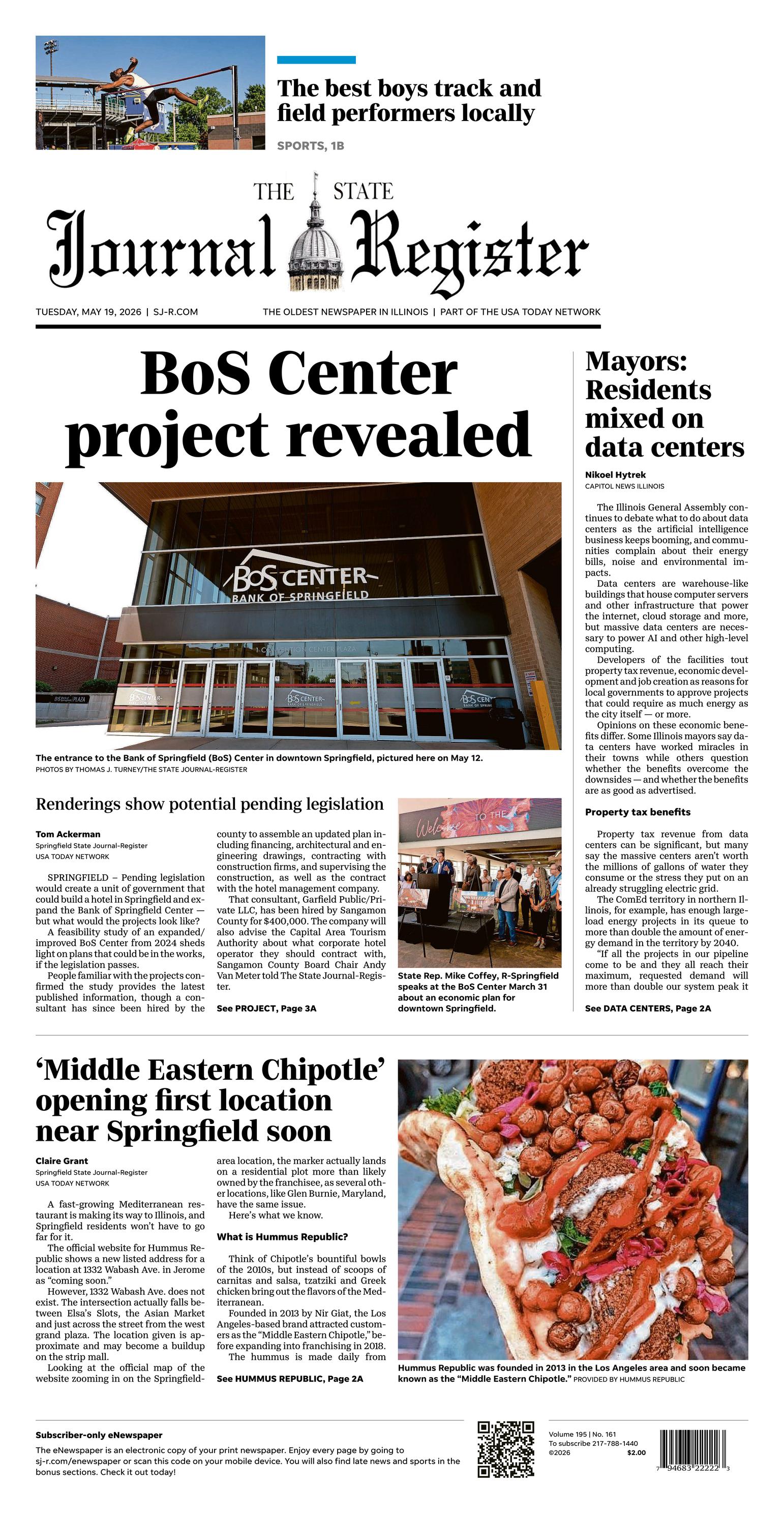 Springfield Journal Register The State Journal Register Front Page