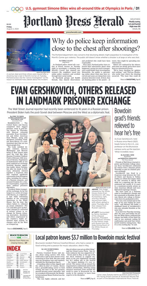 Portland Press Herald Front Page