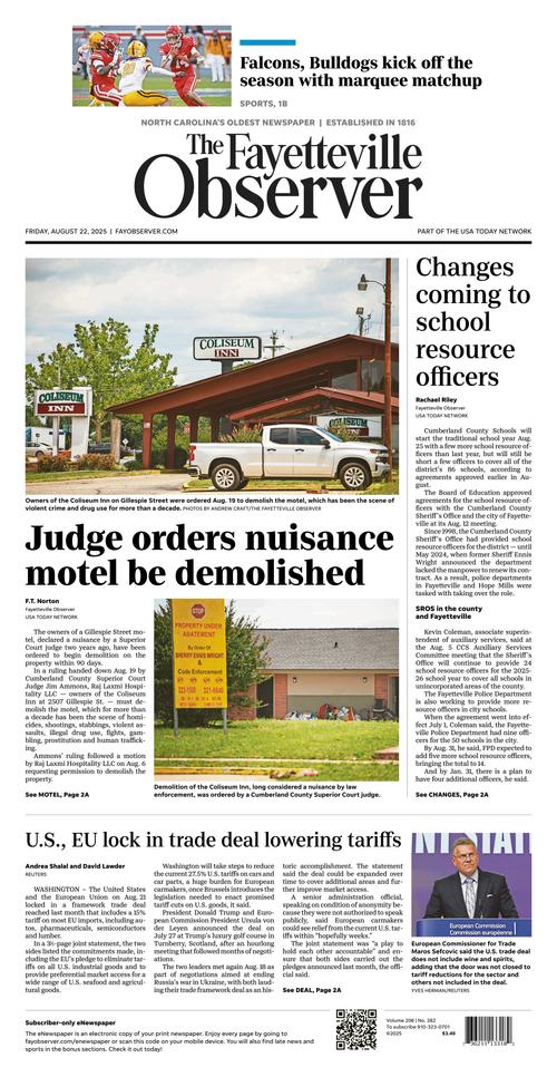 The Fayetteville Observer Front Page