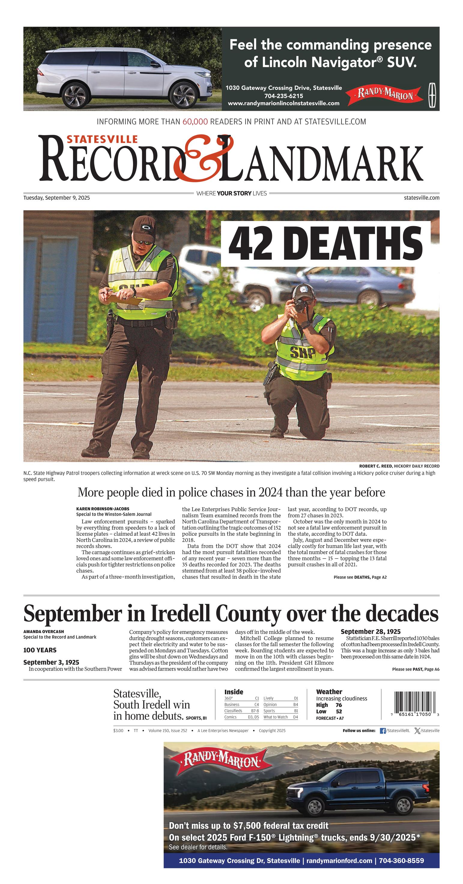 Statesville Record & Landmark Front Page