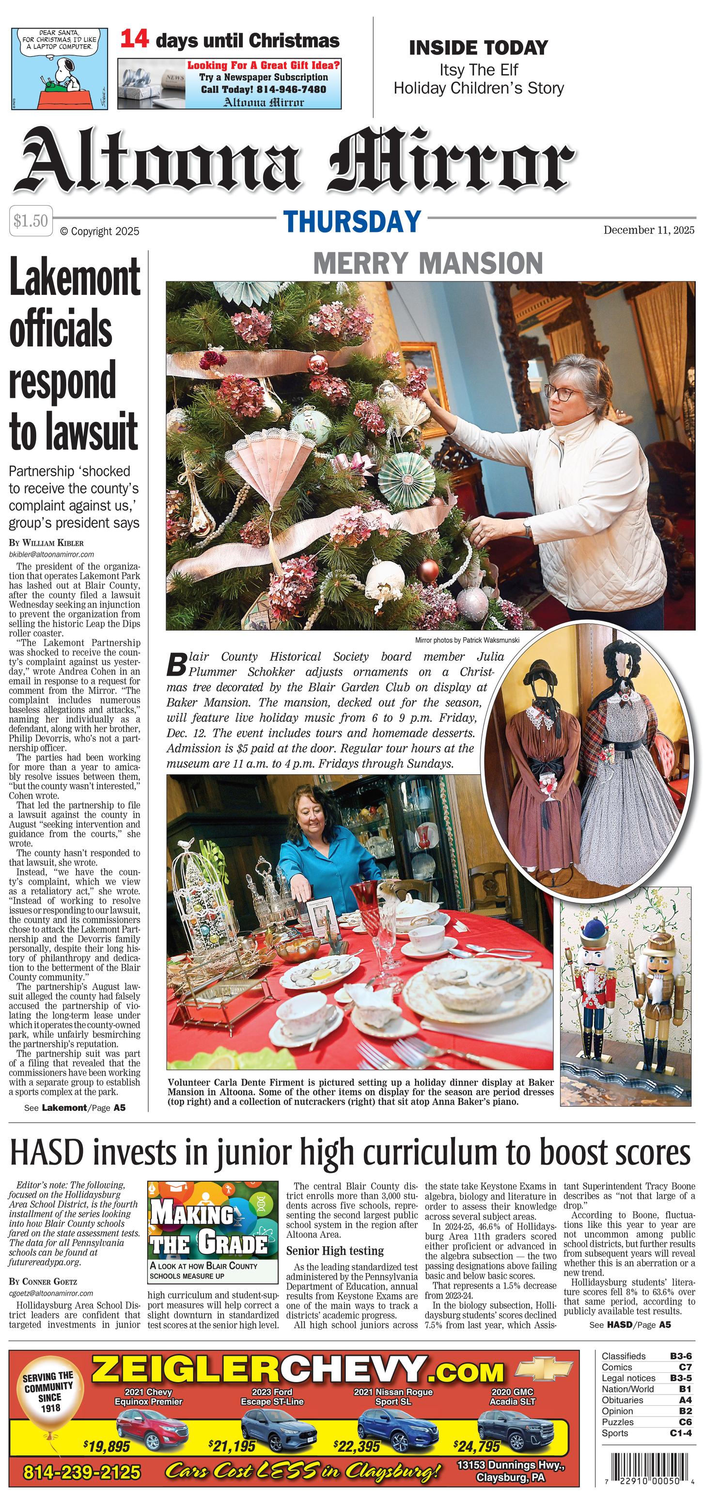 Altoona Mirror Front Page