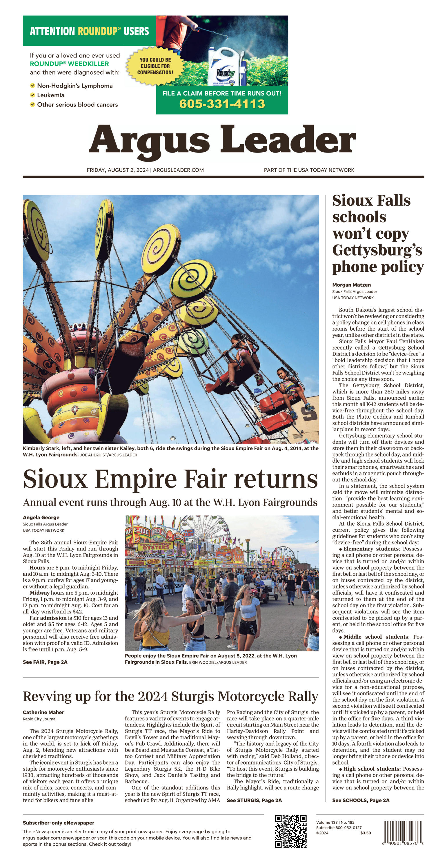 Argus Leader Front Page