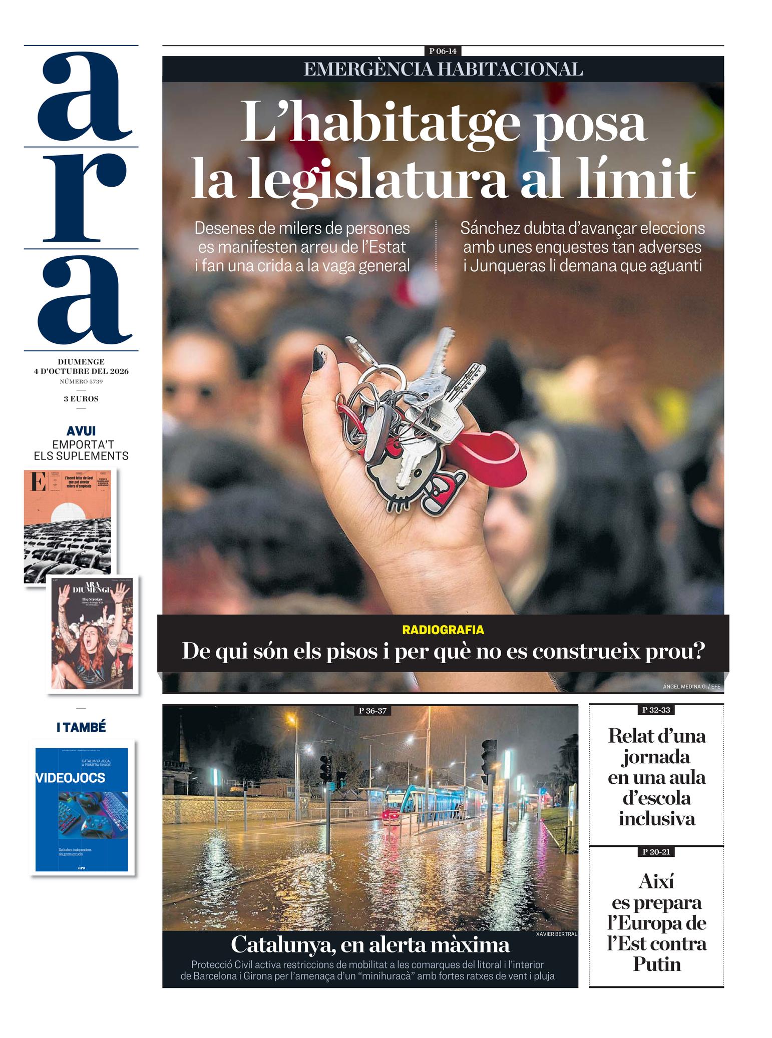 Capa do Ara de 4 de outubro de 2026. Manchete: A habitação coloca a legislatura no limite.