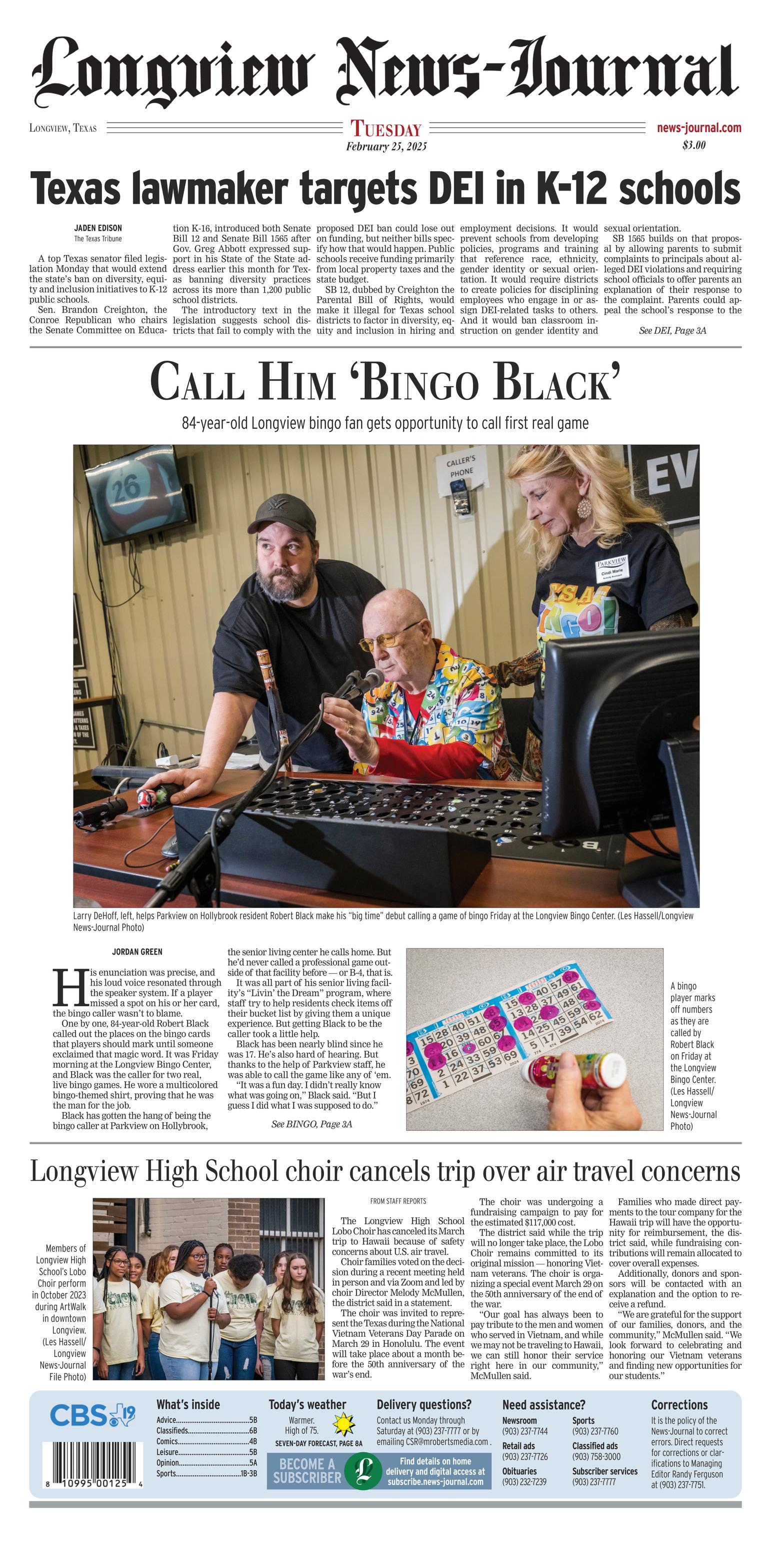Longview News Journal Front Page