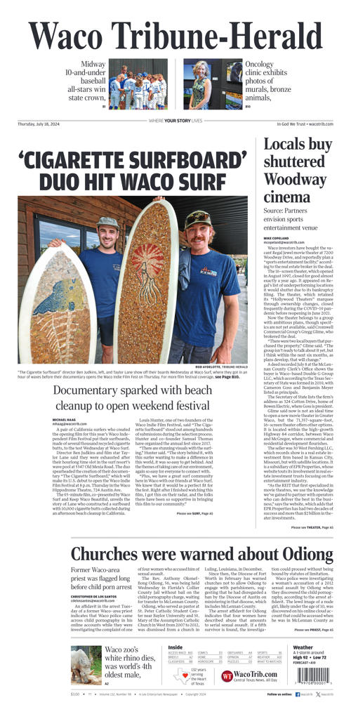 Waco Tribune-Herald Front Page